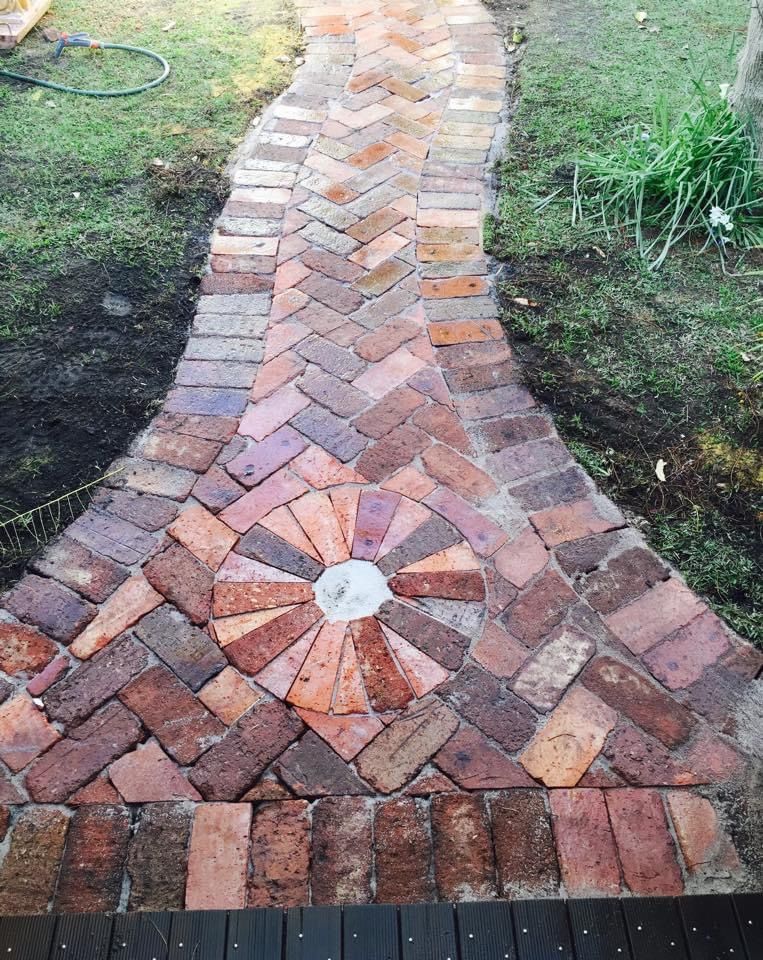 Brick path with fan rosette